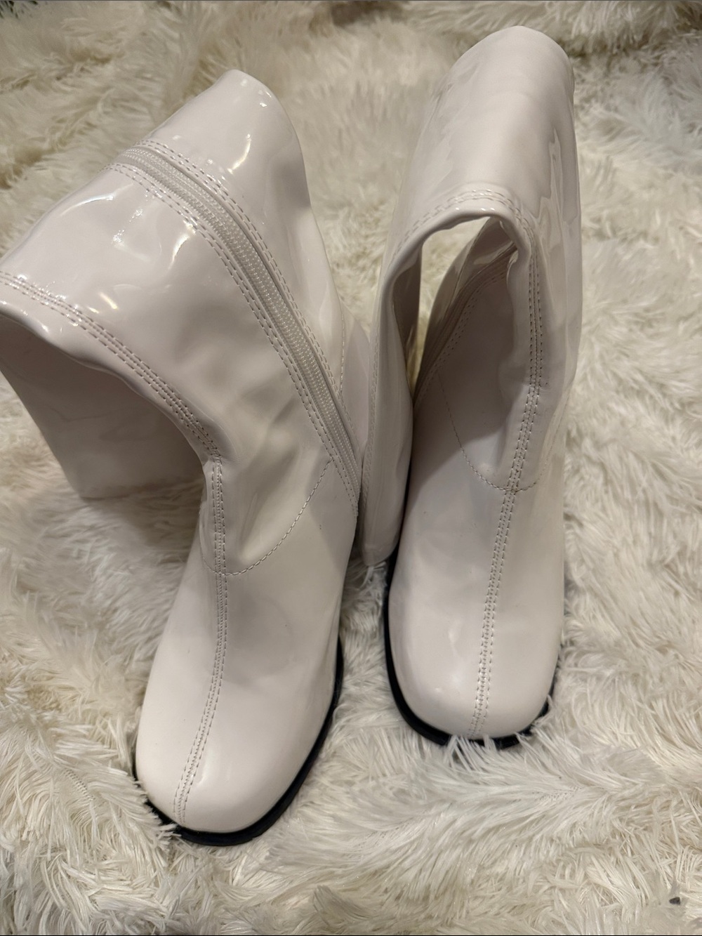 White Patent Mid-Calf Heeled Boots